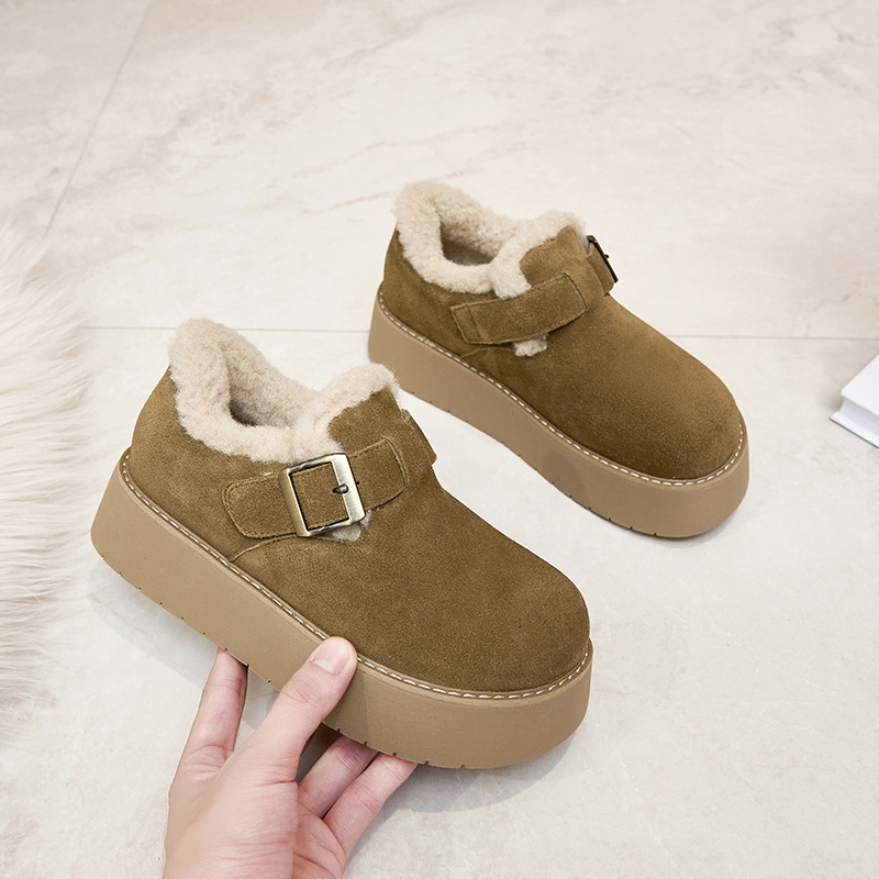 Ženske Boken loaferice od prave kože, fleece podstava, zaobljena nosnica, 6–8 cm visok potpetica, PU potplat
