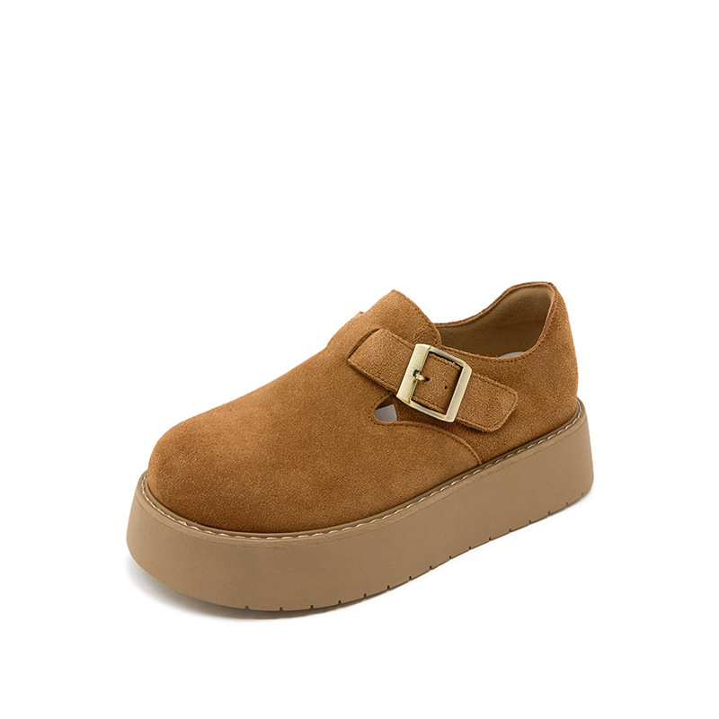 Ženske Boken loaferice od prave kože, fleece podstava, zaobljena nosnica, 6–8 cm visok potpetica, PU potplat