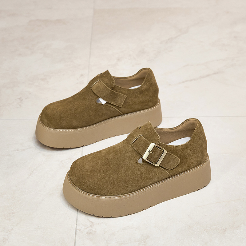 Ženske Boken loaferice od prave kože, fleece podstava, zaobljena nosnica, 6–8 cm visok potpetica, PU potplat