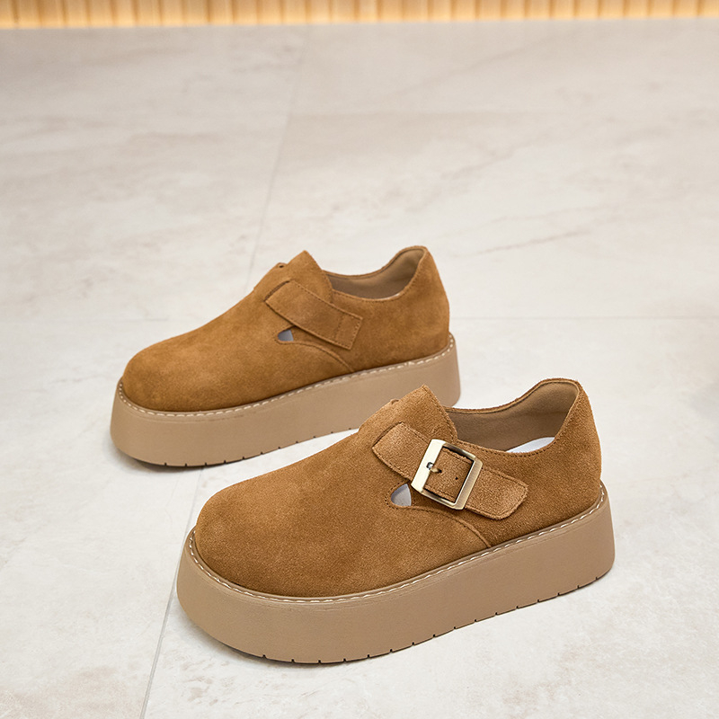 Ženske Boken loaferice od prave kože, fleece podstava, zaobljena nosnica, 6–8 cm visok potpetica, PU potplat