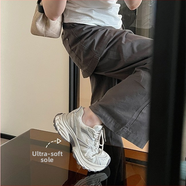 TOUTOU Dad Shoes — Gornjište od mreže, klinastom petom 6–8 cm, kopčanje na vezanje, uložak od prozračne mreže koji upija znoj