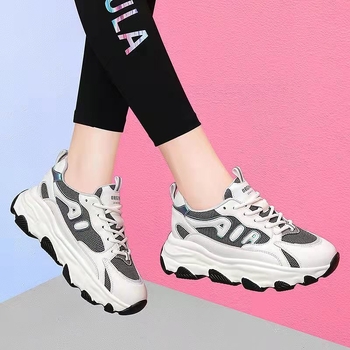 Спортно-ежедневни дамски обувки с дишащ горен слой TPU + изкуствена кожа + плат, кръгъл нос, каучукова подметка, PU стелка, връзки