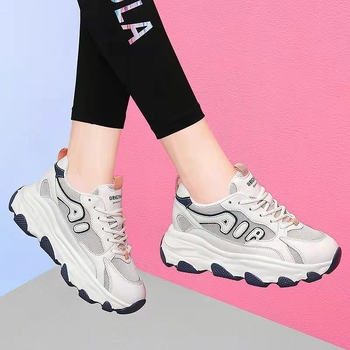 Спортно-ежедневни дамски обувки с дишащ горен слой TPU + изкуствена кожа + плат, кръгъл нос, каучукова подметка, PU стелка, връзки