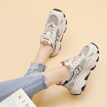 Спортно-ежедневни дамски обувки с дишащ горен слой TPU + изкуствена кожа + плат, кръгъл нос, каучукова подметка, PU стелка, връзки