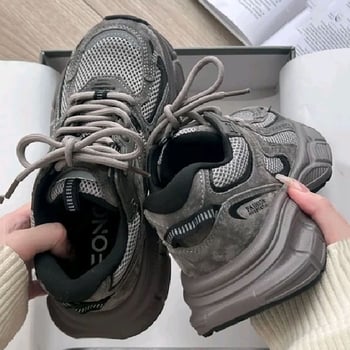 Ženske casual tenisice tip dad shoes s mrežastim gornjim dijelom, okrugli vrh, platforma, gumeni potplat, vezanje
