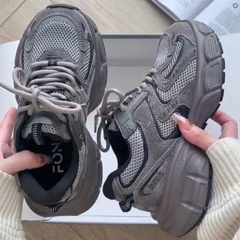 Ženske casual tenisice tip dad shoes s mrežastim gornjim dijelom, okrugli vrh, platforma, gumeni potplat, vezanje