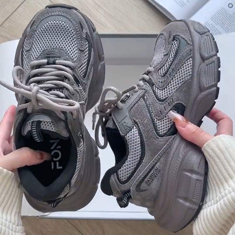 Ženske casual tenisice tip dad shoes s mrežastim gornjim dijelom, okrugli vrh, platforma, gumeni potplat, vezanje