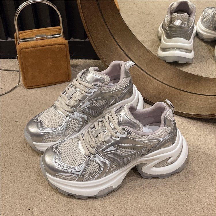 Pantofi sport casual pentru femei, partea superioară din piele naturală dublă + piele artificială, toc mediu 3–5 cm, talpă din cauciuc, branț PU, respirabili