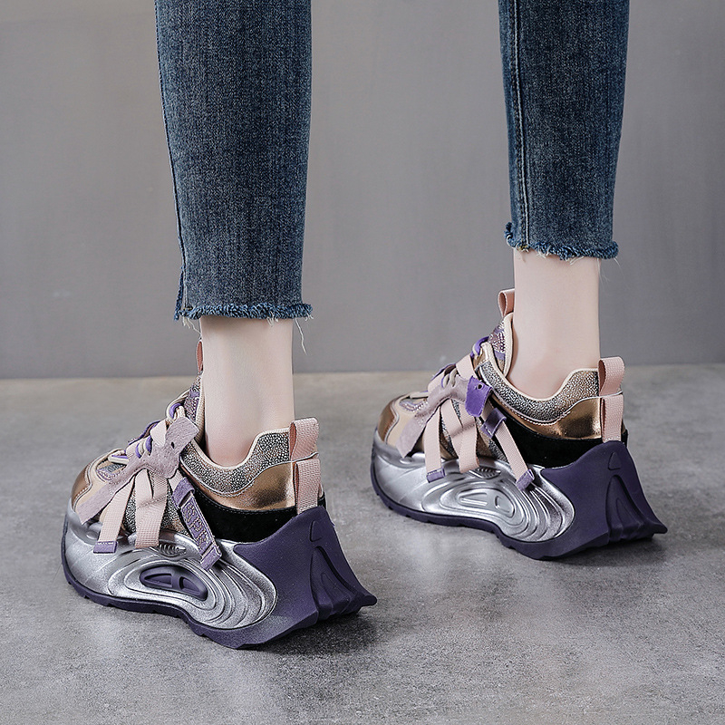 Ženske Dad Shoes – gornji dio od svinjske kože, okrugli vrh, visina pete 6–8 cm, retro debeli potplat, lagane, protivklizne