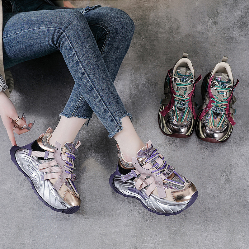 Ženske Dad Shoes – gornji dio od svinjske kože, okrugli vrh, visina pete 6–8 cm, retro debeli potplat, lagane, protivklizne