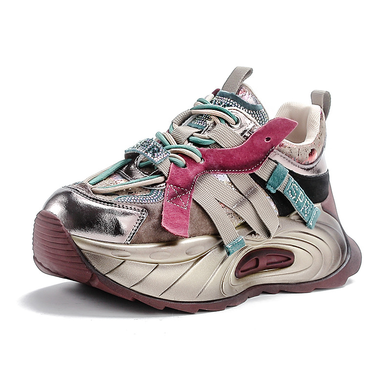 Ženske Dad Shoes – gornji dio od svinjske kože, okrugli vrh, visina pete 6–8 cm, retro debeli potplat, lagane, protivklizne