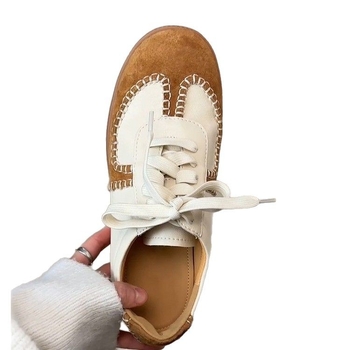 Dexun ženske tenisice od teleće kože, vintage casual stil, okrugli vrh, niska debela peta 1–3 cm, vezanje sprijeda