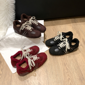Ženske tenisice njemačke vojske s fleec‑om i povećanjem visine — Zima 2025, vezanje; casual sneakers; gornji dio: dvostruka koža + umjetna koža; unutarnji materijal: pamuk