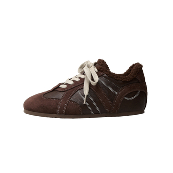 Ženske tenisice njemačke vojske s fleec‑om i povećanjem visine — Zima 2025, vezanje; casual sneakers; gornji dio: dvostruka koža + umjetna koža; unutarnji materijal: pamuk