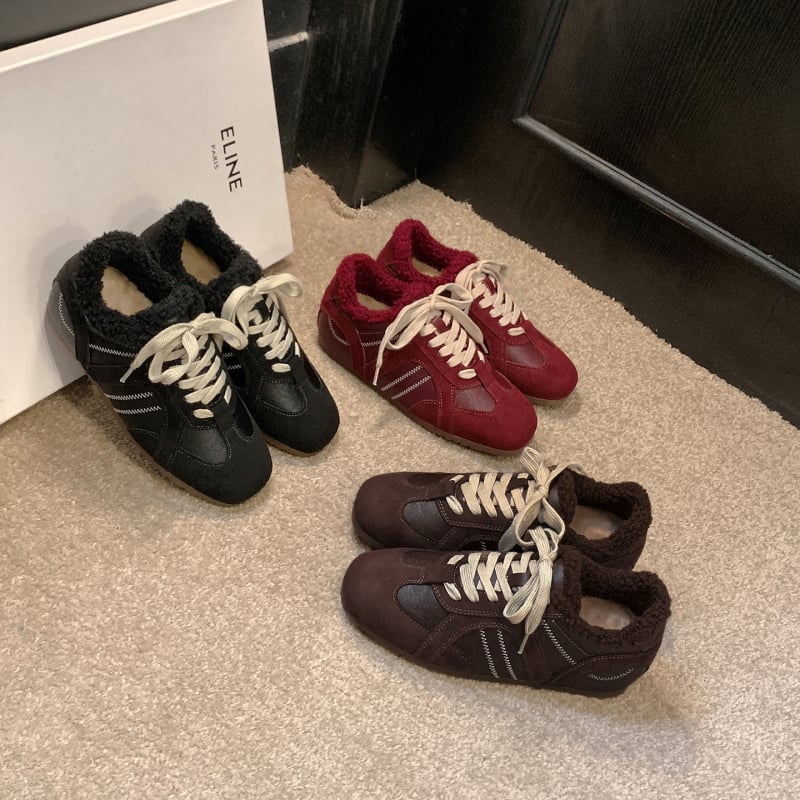 Ženske tenisice njemačke vojske s fleec‑om i povećanjem visine — Zima 2025, vezanje; casual sneakers; gornji dio: dvostruka koža + umjetna koža; unutarnji materijal: pamuk