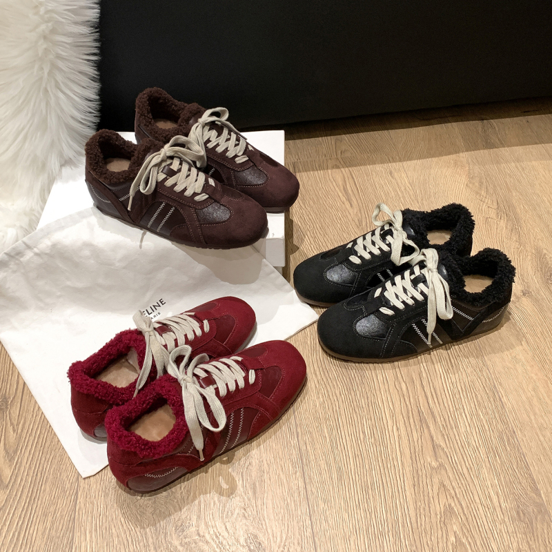 Ženske tenisice njemačke vojske s fleec‑om i povećanjem visine — Zima 2025, vezanje; casual sneakers; gornji dio: dvostruka koža + umjetna koža; unutarnji materijal: pamuk