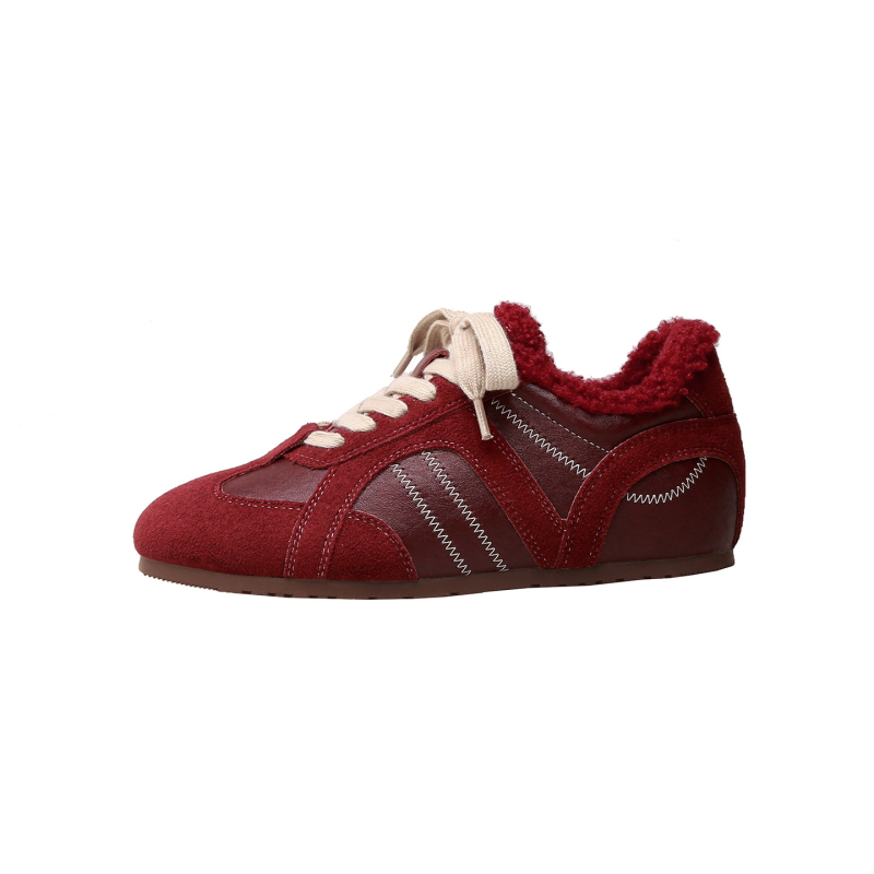 Ženske tenisice njemačke vojske s fleec‑om i povećanjem visine — Zima 2025, vezanje; casual sneakers; gornji dio: dvostruka koža + umjetna koža; unutarnji materijal: pamuk