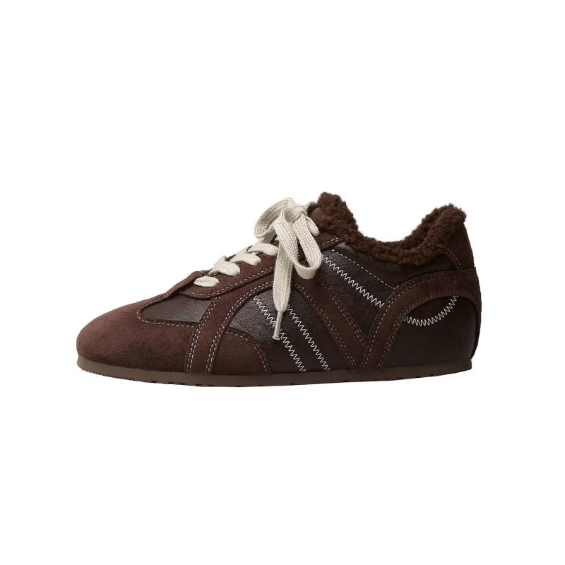 Ženske tenisice njemačke vojske s fleec‑om i povećanjem visine — Zima 2025, vezanje; casual sneakers; gornji dio: dvostruka koža + umjetna koža; unutarnji materijal: pamuk