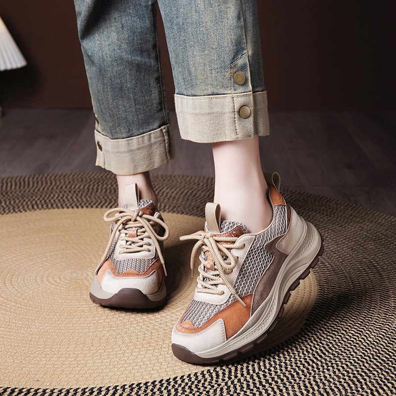 Ženske tenisice Dad Shoes: prozračne, lagane, gornji dio od svinjske kože, mrežasta podstava, gumena potplata