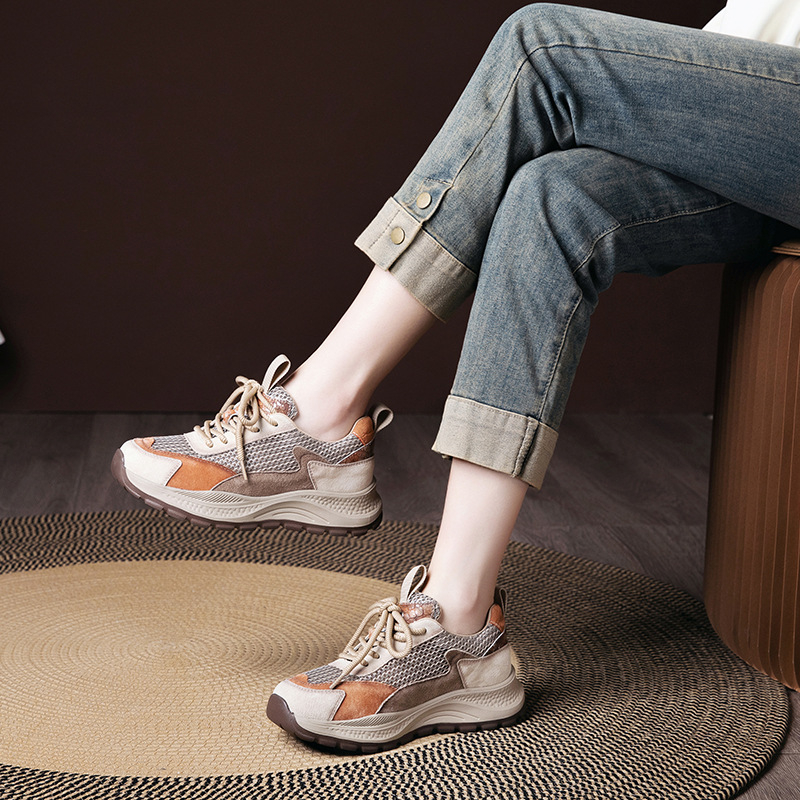 Ženske tenisice Dad Shoes: prozračne, lagane, gornji dio od svinjske kože, mrežasta podstava, gumena potplata
