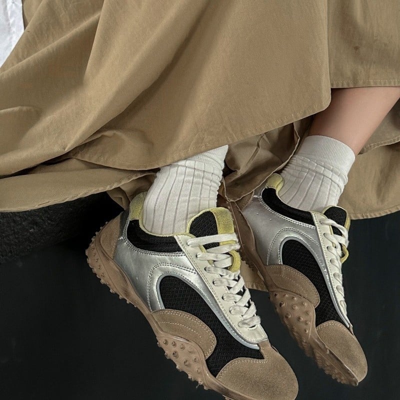 Dámske topánky typu Dad Shoes s PU+sieťovaným vrchnkom, šnurovanie, PU stielka, gumová podrážka, nízky podpätok 1-3 cm