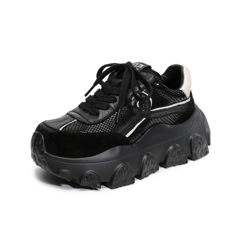 Ženske Dad Shoes od kože prvog sloja, vezanje, visina peta 6-8 cm, ulošak od kože svinje, potplat od pjenaste gume