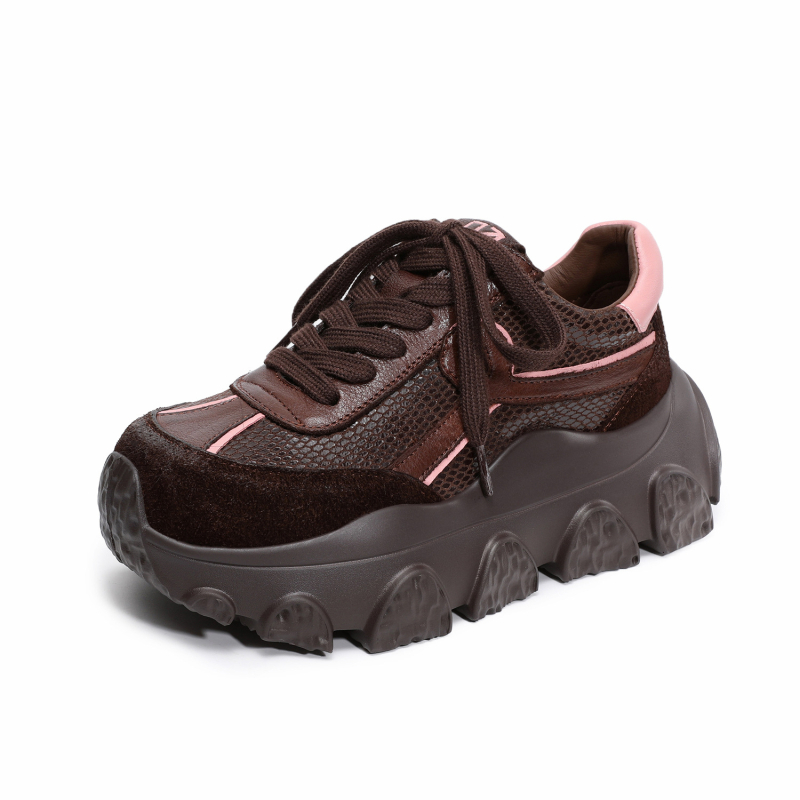 Ženske Dad Shoes od kože prvog sloja, vezanje, visina peta 6-8 cm, ulošak od kože svinje, potplat od pjenaste gume
