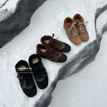 Prava koža gornji dio, s fleece podstavom, ženske casual tenisice s klinastim petom 3–5 cm, prednje vezivanje, gumeni đon