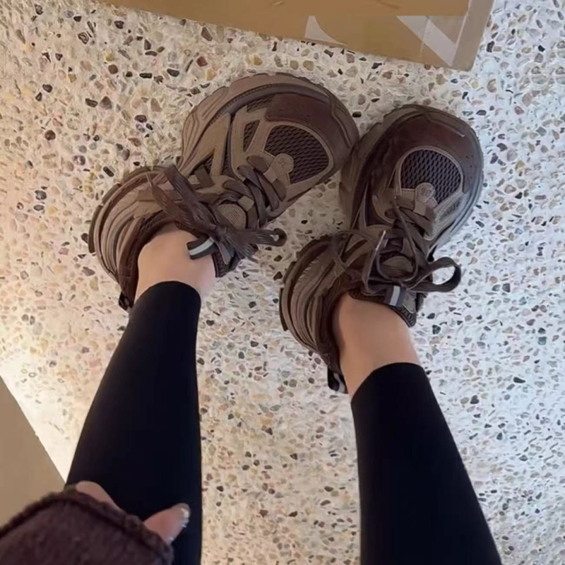 Ženske zimske tenisice Dad Shoes s gornjim dijelom od kože i tkanine, okrugli vrh, visina peta 6-8 cm
