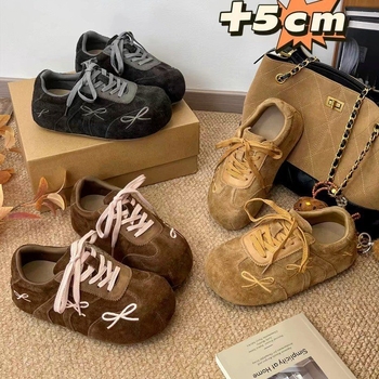 Ženske cipele u Birkenstock stilu s mašnicom i prednjim vezivanjem, unutarnje povećanje visine, velur gornji dio, gumena potplata