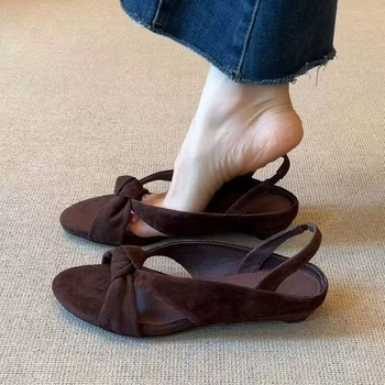 Sandale cu curea simplă din PU, vârf rotund, talpă din cauciuc, bandă elastică, stil casual