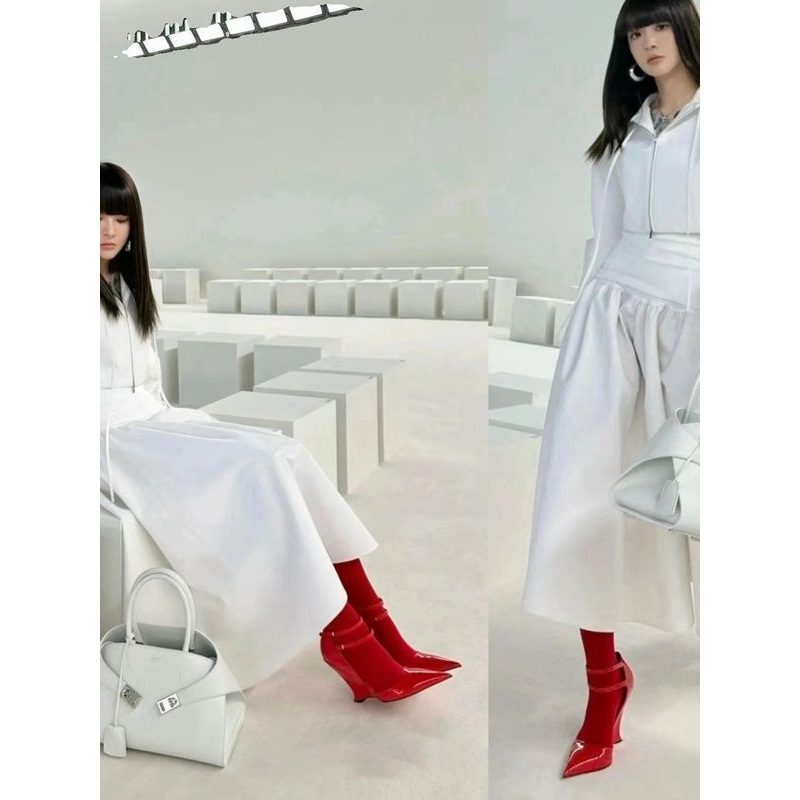 Сандали с клиновиден ток и презрамки, остър нос, катарама, PU горна част, каучукова подметка