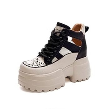 Ženske platforme sandale sa skrivenim petom, zatvorenim prstom, prednje vezanje, PU gornji dio, gumeni đon