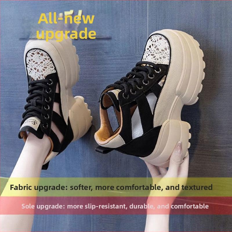 Dámske platformové sandále so skrytým podpätkom, uzavretý nos, predné viazanie, PU horná časť, gumová podrážka