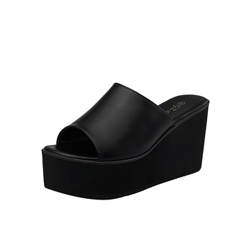 Sandale s klinom u obliku ribljeg usta, PVC gornji dio, 10 cm visina pete, bubljasta potplata, korejski stil
