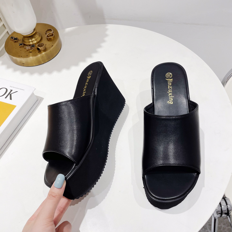 Sandale s klinom u obliku ribljeg usta, PVC gornji dio, 10 cm visina pete, bubljasta potplata, korejski stil