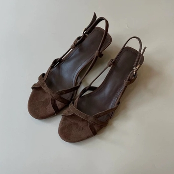 Rimske sandale - retro stil, gornji dio od janjeće kože, okrugli vrh, gumeni potplat, kopča (Janjeća koža, Okrugli vrh, Gumeni potplat, Retro stil, Kopča)