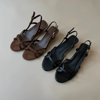 Rimske sandale - retro stil, gornji dio od janjeće kože, okrugli vrh, gumeni potplat, kopča (Janjeća koža, Okrugli vrh, Gumeni potplat, Retro stil, Kopča)