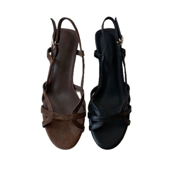 Rimske sandale - retro stil, gornji dio od janjeće kože, okrugli vrh, gumeni potplat, kopča (Janjeća koža, Okrugli vrh, Gumeni potplat, Retro stil, Kopča)