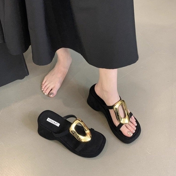 Sandale cu platformă pentru femei, partea superioară PU, talpă din cauciuc, căptușeală din țesătură, înălțimea platformei 5–8 cm