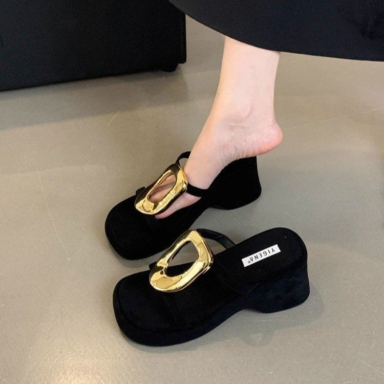 Sandale cu platformă pentru femei, partea superioară PU, talpă din cauciuc, căptușeală din țesătură, înălțimea platformei 5–8 cm