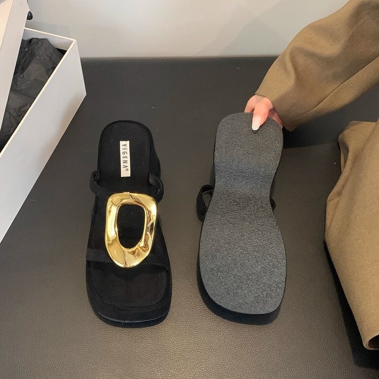 Sandale cu platformă pentru femei, partea superioară PU, talpă din cauciuc, căptușeală din țesătură, înălțimea platformei 5–8 cm