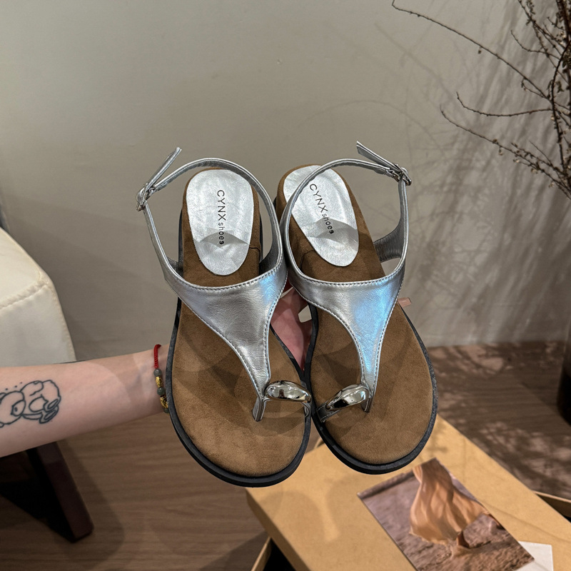 Sandale na klin s metalnom kopčom, PU gornji dio, okrugli vrh, slip-on, za žene, ljeto 2025