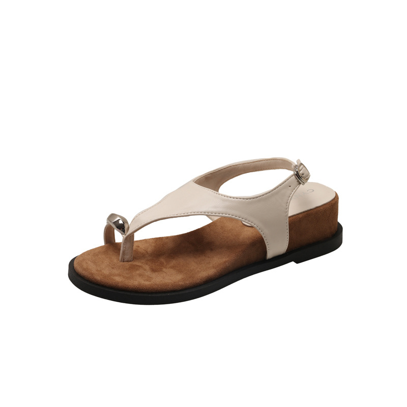 Sandale na klin s metalnom kopčom, PU gornji dio, okrugli vrh, slip-on, za žene, ljeto 2025