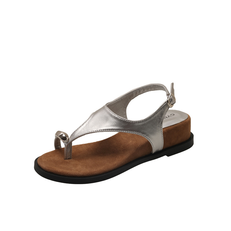 Sandale na klin s metalnom kopčom, PU gornji dio, okrugli vrh, slip-on, za žene, ljeto 2025