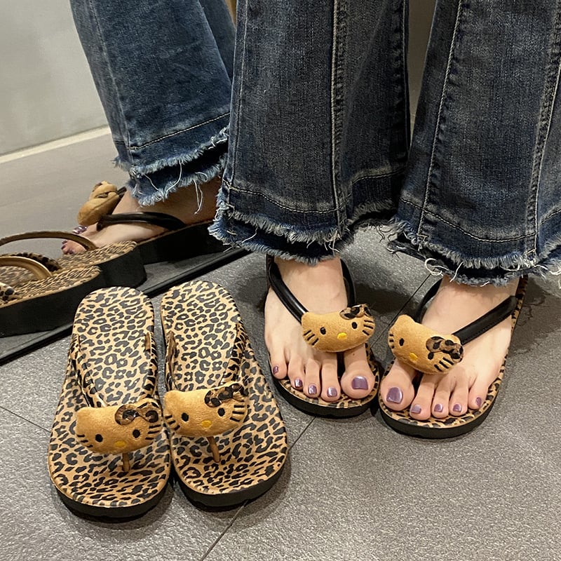 Ženske japanke s leopardim uzorkom, PVC gornji dio i PVC đon, 3–5 cm klinasti potplat, brzo sušenje, prozračnost, injekcijski oblikovana đon