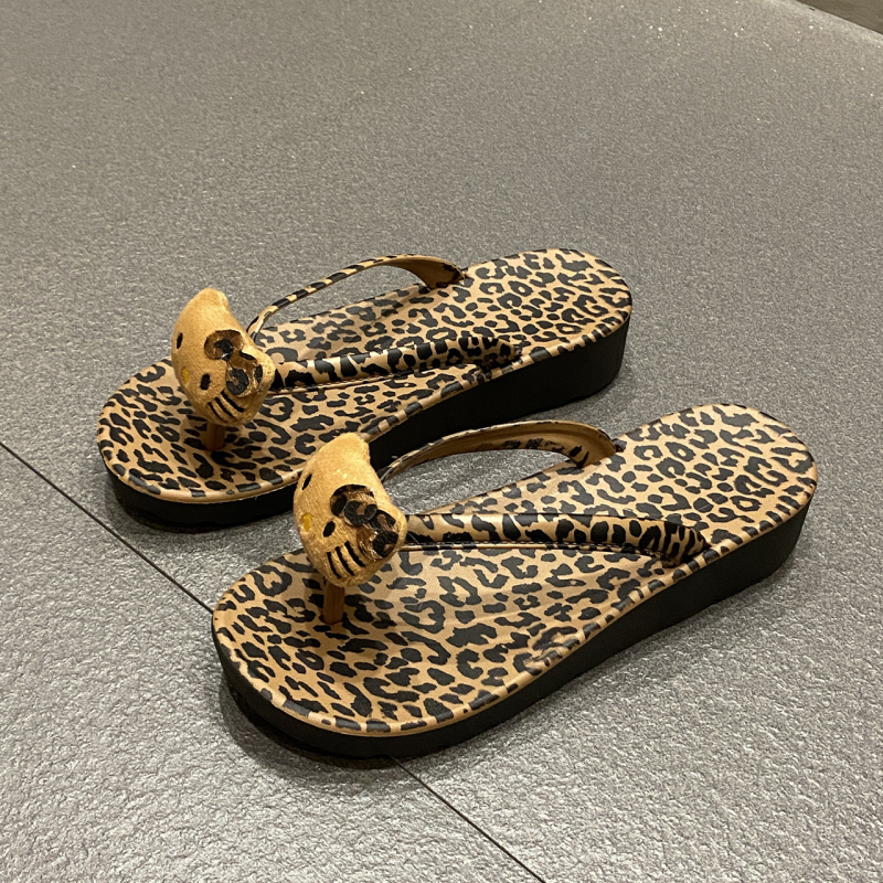 Ženske japanke s leopardim uzorkom, PVC gornji dio i PVC đon, 3–5 cm klinasti potplat, brzo sušenje, prozračnost, injekcijski oblikovana đon