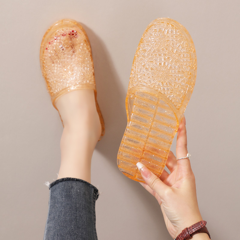 Ženske jelly sandale s kristalnim uzorkom i zatvorenim prstom – plastični gornji dio, PVC đon, brzo sušenje, prozračnost, lagane