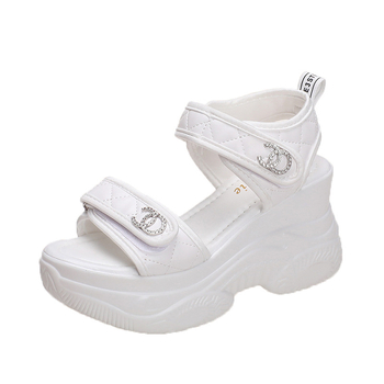 Sandale s jednim remenom od platna, Velcro zatvarač, 8 cm povećanje visine, rimski stil
