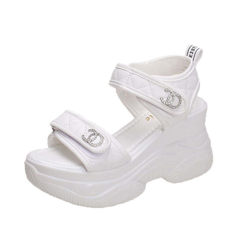 Sandale s jednim remenom od platna, Velcro zatvarač, 8 cm povećanje visine, rimski stil